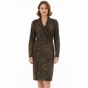 Vintage BERGDORF GOODMAN Leopard Print Virgin Wool Dress Italy 100% Wool Size 10